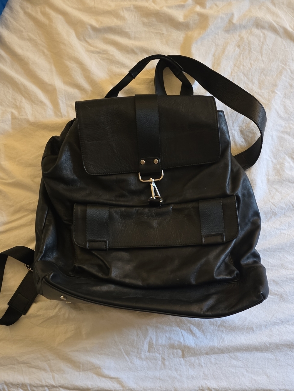 Zara Black Tag Soft Leather Men's Backpack with Front Flap